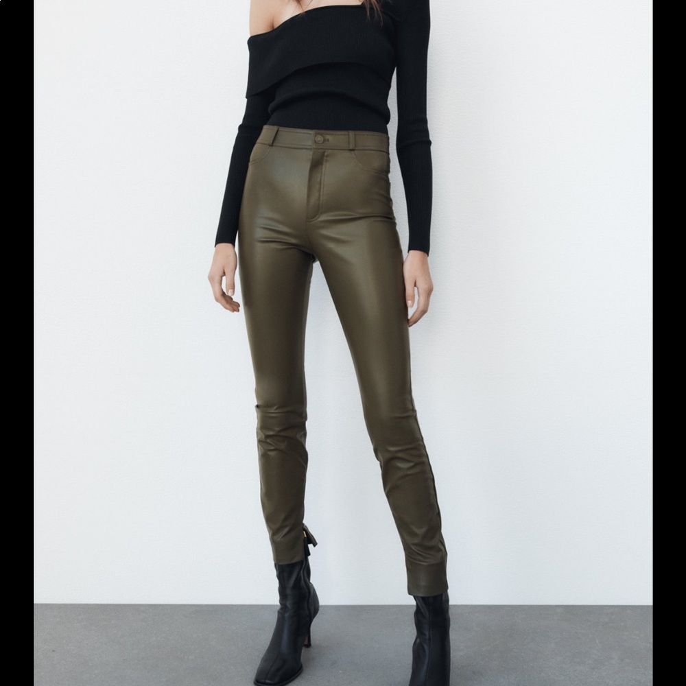Zara Hi-Rise Fauz Leather Leggings NEW